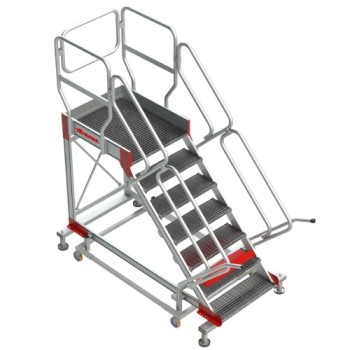 Escalera industrial SY-T con plataforma tramex y ruedas | SICUR-STOP | Faraone