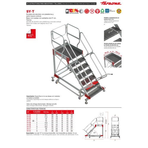Escalera industrial SY-T con plataforma tramex y ruedas | SICUR-STOP | Faraone