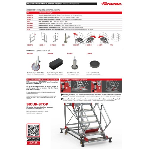 Escalera industrial SY-T con plataforma tramex y ruedas | SICUR-STOP | Faraone