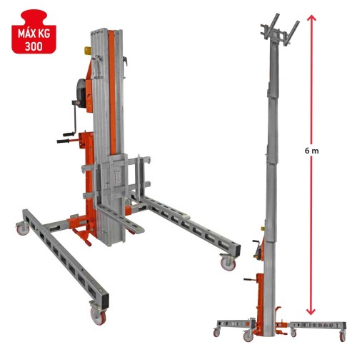 Elevador manual de materiales en aluminio HW-BIG. H. máx. hasta 6 m. Capacidad máx. hasta 300 kg. | Faraone