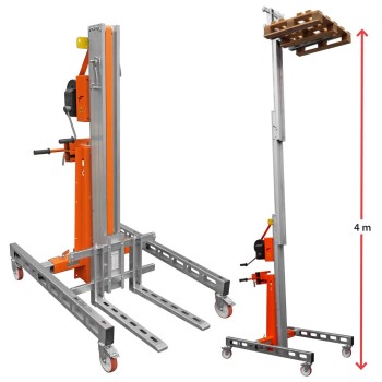 Elevador manual de materiales en aluminio HW-S. H máx. hasta 4 m. Capacidad máx. 250 kg. | Faraone