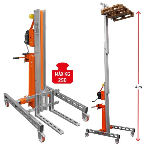Elevador manual de materiales en aluminio HW-S. H máx. hasta 4 m. Capacidad máx. 250 kg. | Faraone