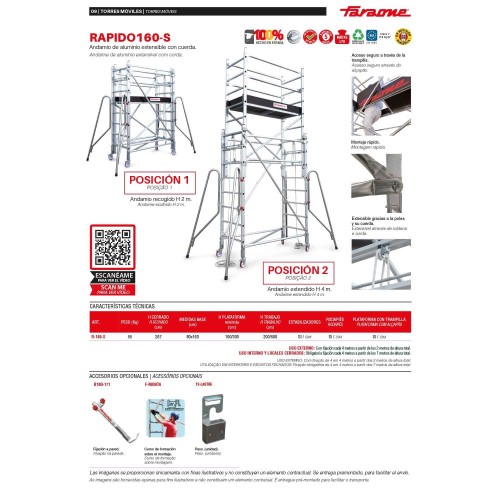 Andamio Extensible RAPIDO 160-S de 160x80 cm. con cuerdas. H. máx. 4 m.