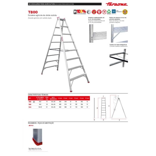 Escalera agrícola T800 de doble subida en aluminio | Faraone