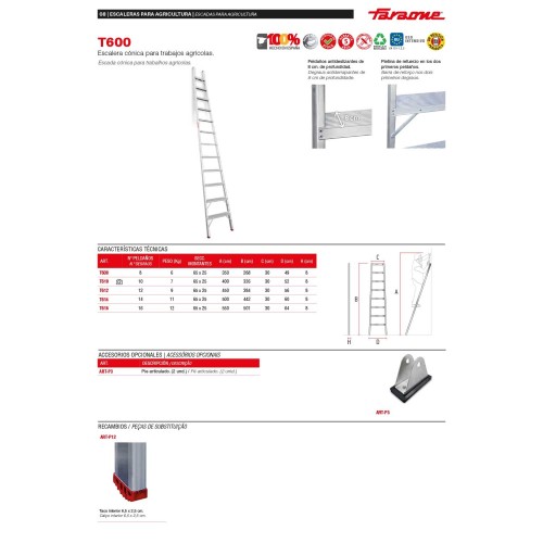 Escalera cónica agrícola T600 de aluminio | Faraone
