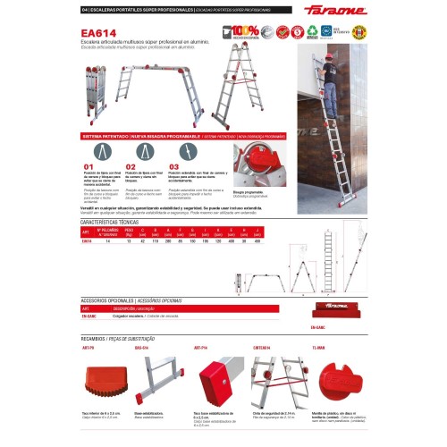 Escalera articulada multiuso EA614 de aluminio | Faraone