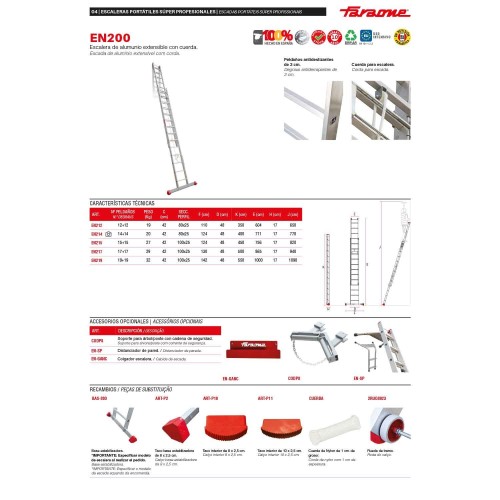 Escalera extensible aluminio EN200 con cuerda | Faraone