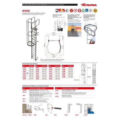 Escalera vertical de seguridad con jaula de protección SVS2