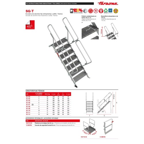 Escalera fija SG-T de tramex para entreplantas 45° | Faraone