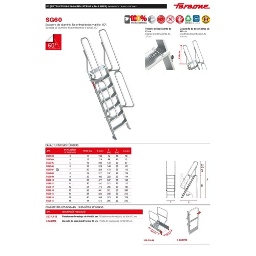 Escalera fija SG60 para entreplantas y altillos 60° | Faraone