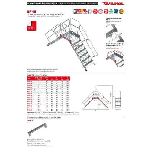 Escalera puente industrial SP45 con plataforma 45° | Faraone