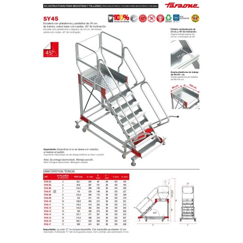 Escalera industrial SY45 con plataforma y ruedas | SICUR-STOP | Faraone