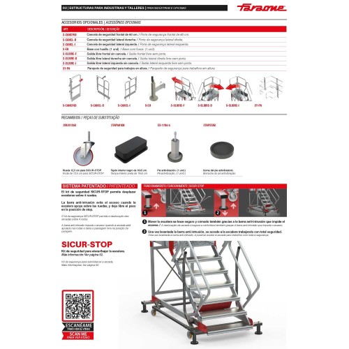 Escalera industrial SY60 con plataforma y ruedas | Sistema SICUR-STOP | Faraone