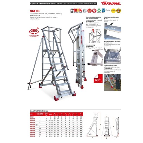 Escalera de almacén SMTS con plataforma y ruedas | Faraone