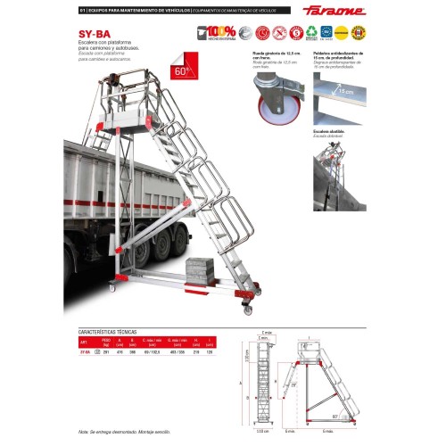 Escalera con plataforma abatible para camiones y autobuses SY-BA