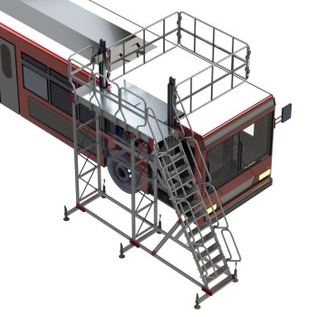 Escalera con plataforma y barandilla regulable para camiones
