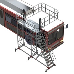 Escalera con plataforma y barandilla regulable para camiones