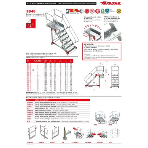Escalera industrial SB45 con plataforma y voladizo 45° | Faraone