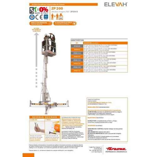 ELEVAH ZP200 | H. máx. de trabajo: 14 m.
