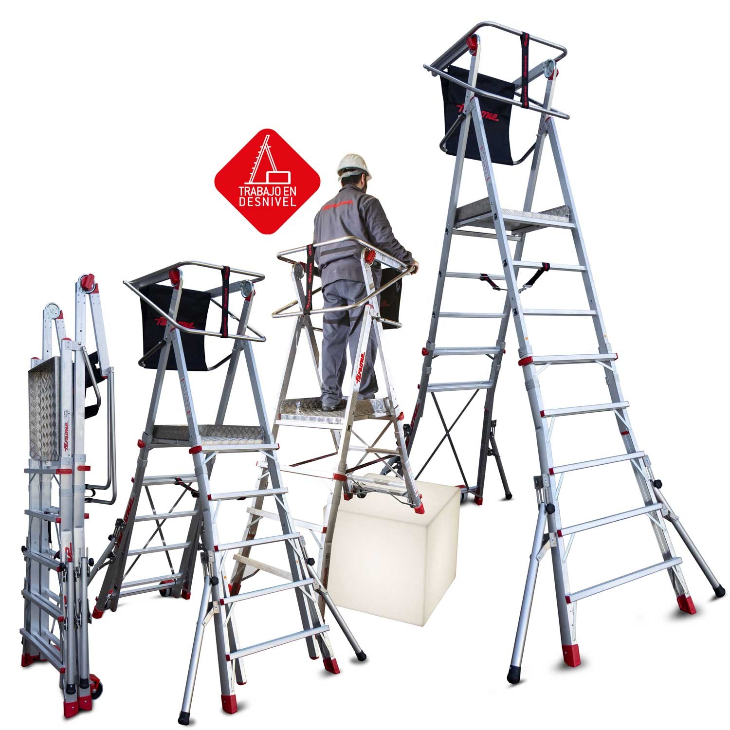 PLS | Escalera con amplia plataforma y altura regulable