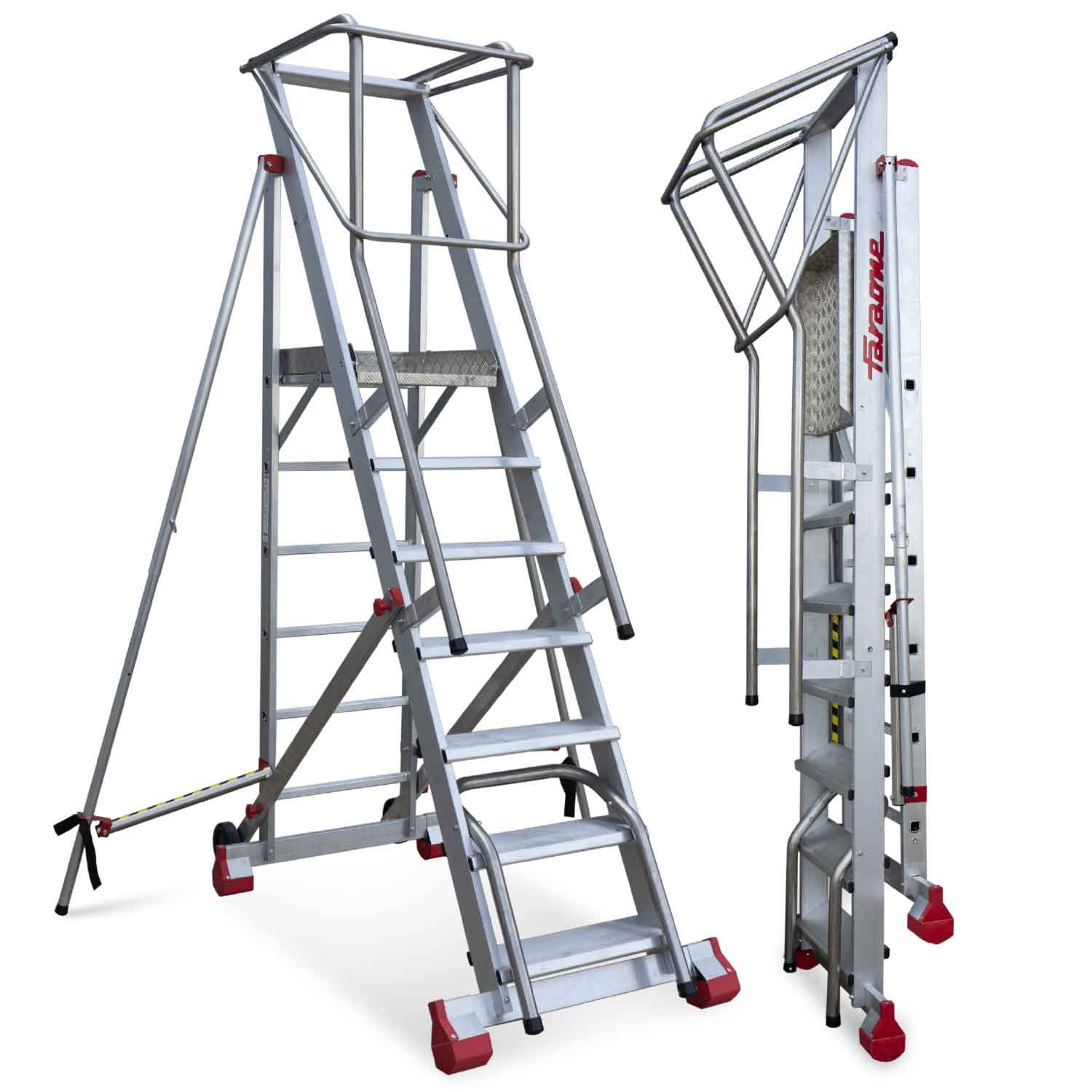 SMTS | Escalera de almacén con plataforma, ruedas y estabilizadores a partir del modelo SMTS120.